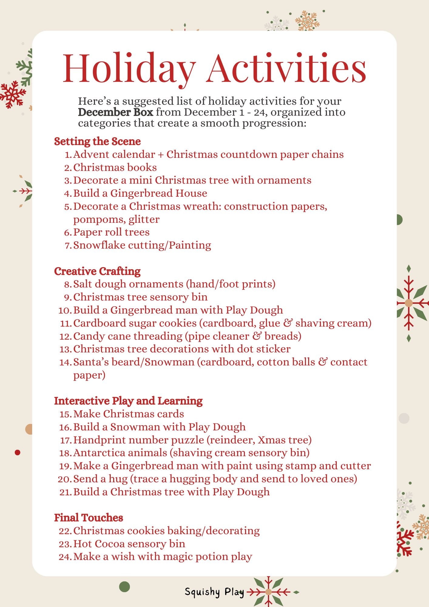 Holiday Activity List (Free Printable)