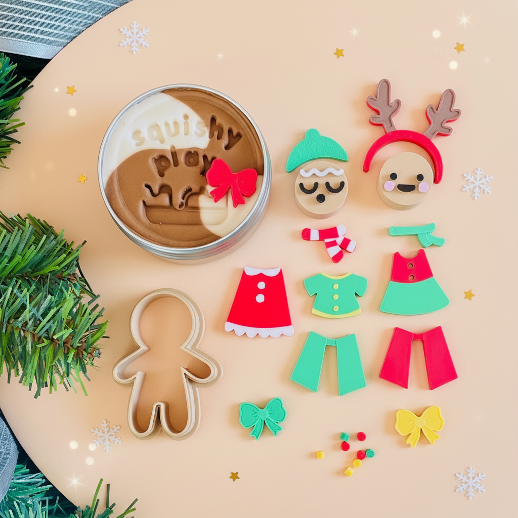 🍪 Gingerbread Friends – Dress-Up Play Dough Kit